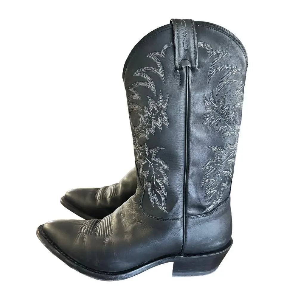 TONY LAMA MEN'S STALLION LEATHER AMERICANA WESTERN BOOTS 8.5EE Black Xtra- Wide